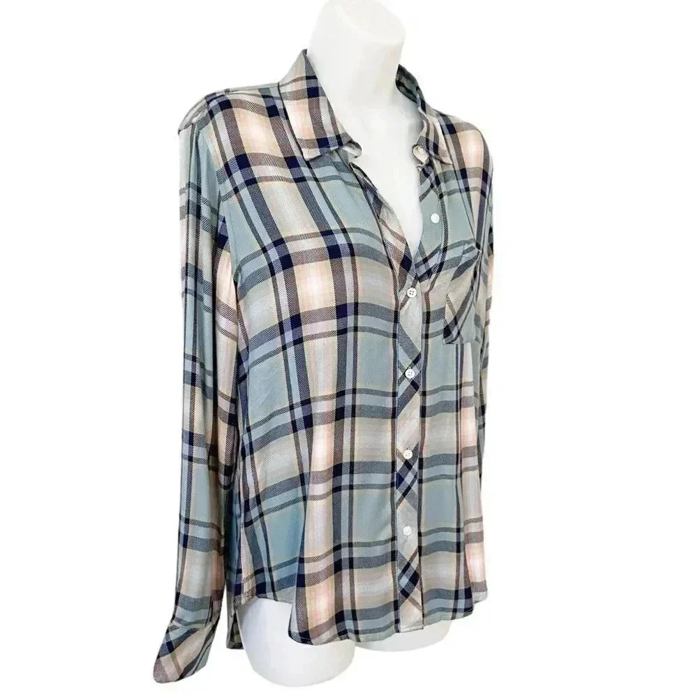 Rails Hunter Plaid Flannel Teal Peach Navy size Small